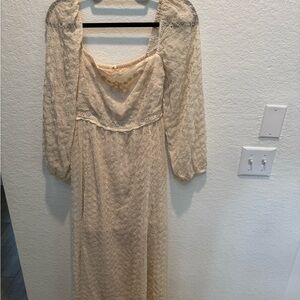 Free People Cream Long Sleeve Lace Dress